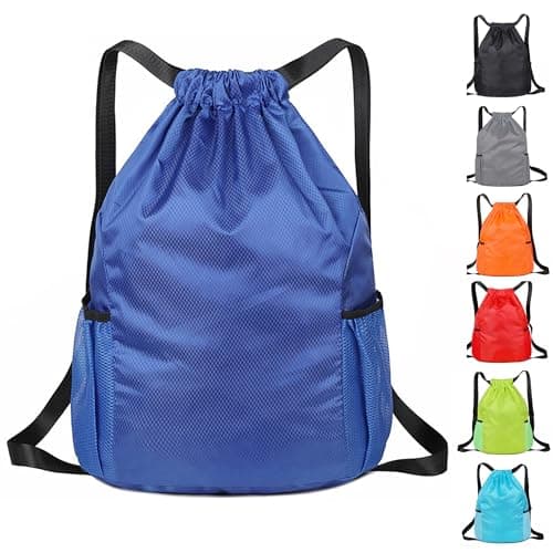 Image of KANGSIT Drawstring Bags, Unisex Gym Sack, Swim PE Bags Drawstring Gym Bag for Kids Adults String Swimming Sports Bag for School Sports Swimming Gym Travel (Blue)