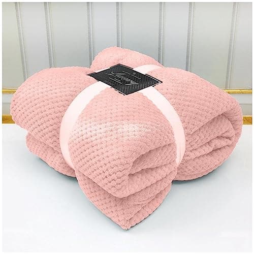 Image of VELVETIO Luxury Waffle Fleece Popcorn Throw, Extra Large Thermal Warm Honeycomb Blanket, Soft & Cosy 100% Polyester Snuggle Sofa Bed Throws, 200 x 240cm, Blush Pink