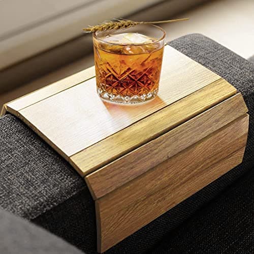 Image of Sofa Arm Tray, Foldable Couch Tray Wooden Armrest Tray, Sofa Tray & Organiser for Drinks, Snack, Magazine, and Remote - Square Couch Protector Tray with Non-Slip Backing – Armrest Tray (Brown)