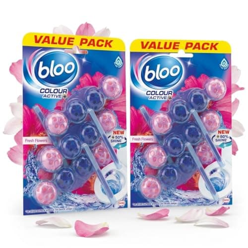 Image of Bloo Power Active Toilet Rim Block Fresh Flowers - Limescale Remover & Toilet Cleaner - 2 Pack Toilet Blocks for Dirt Protection, Freshener & Bathroom Cleaner - Long Lasting Toilet Bowl Block