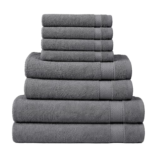 Image of RAYMSTER 8 Piece Egyptian Cotton Towel Set - 2 Bath, 4 Face, & 2 Hand Towels Set for Daily Use - Soft, Highly Absorbent, Quick Dry, and Lightweight - Hotel Spa Quality - 500 GSM (Charcoal)