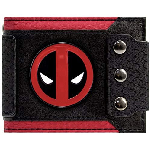 Image of Deadpool Antihero Metal Face Badge Triple Buttoned Wallet Bi-Fold ID & Card Holder, Black