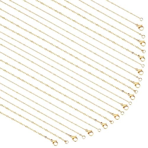 Image of PH PandaHall 3 Sizes 18K Gold Plated Cable Chain 12pcs Long Necklace Chains Gold Necklaces, 45.7cm Necklace Chains for Women Men Charms Pendant Jewellery Gifts Making, 1/1.5/2mm Thick