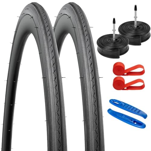 Image of YunSCM 2Pcs Foldable 700C Road Bike Tyres 700x25C Tires 25-622 and 28 inch Inner Tubes AV32mm Valve Compatible with 700 x 25C 700x26C city bikes Bicycle Bike Tyre
