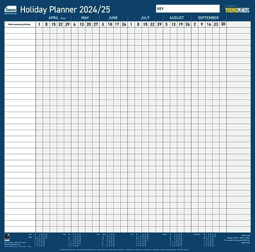 Image of Sasco 2024 Holiday & Fiscal Year Wall Planner, Financial Year Wall Planner, Paper Whiteboard Style Dry Erase Calendar, 2 Sided Tax Planner & Dry Erase Pen, Wall Chart, Notice Board, Blue, 412x416mm