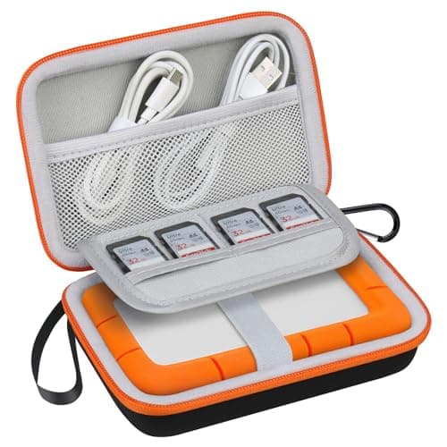Image of Lacdo Hard Drive Carrying Case for LaCie Rugged Mini/Rugged Thunderbolt USB 3.0 2.0 USB-C External Hard Drive Portable HDD 1TB 2TB 4TB 5TB EVA Shockproof Protective Storage Holder Bag, Black+Orange