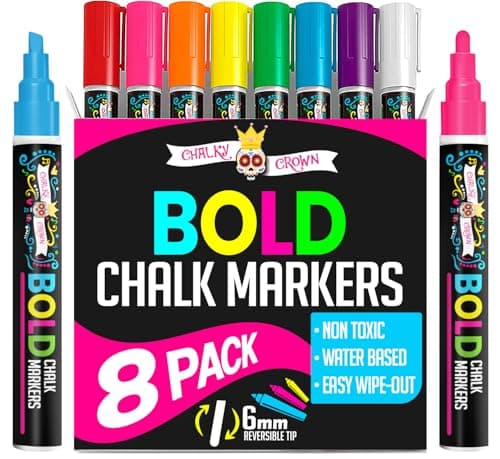 Image of Liquid Chalk Pens - Dry Erase Marker Pens - Chalk Pens for Chalkboards, Signs, Windows, Blackboard, Glass Reversible Tip (8 Pack) (Multicolored, 6mm)