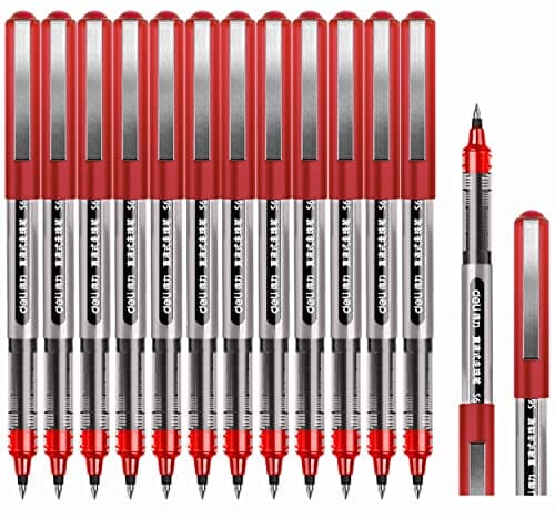 Image of Surcotto Rollerball Pen, 0.5mm Red Pens, Smooth Ballpoint Pen Quick-Drying Liquid Ink Rollerball Pens - Pack of 12
