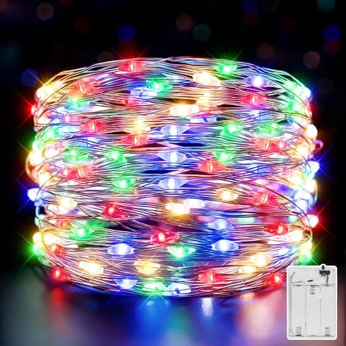 Image of Ollny 10m 100LED Fairy Lights Battery Operated, Bright Waterproof Copper Wire String Lights for Indoor Outdoor Lighting, Christmas Tree Bedroom Outside Party Bottle Wedding Decorations (Multicolour)