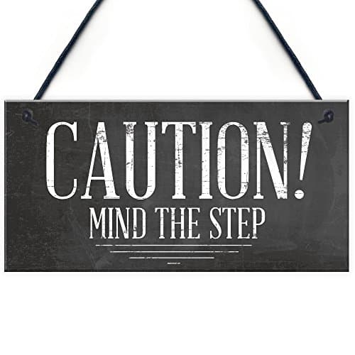 Image of RED OCEAN Mind The Step Sign Warning Caution Health & Safety Hanging Door Wall Decor Sign Plaque
