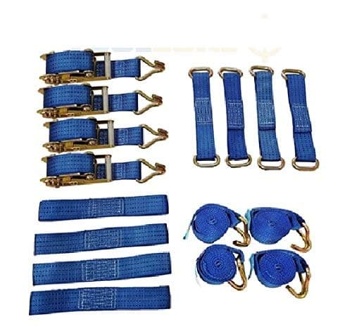 Image of Toolzone 16pce CAR TRANSPORTER RATCHET TIE DOWN + WHEEL STRAPS SET with HOOKS