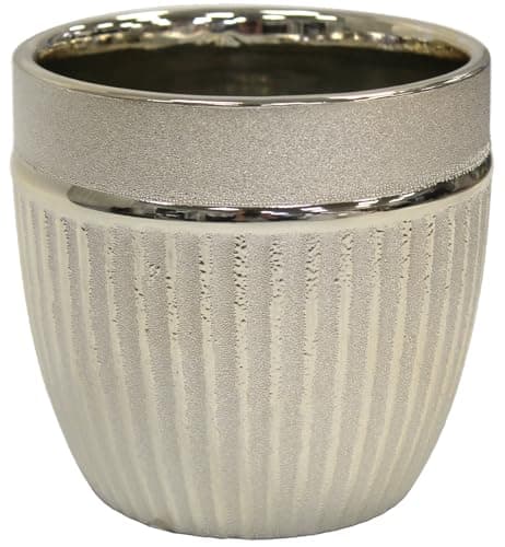 Image of Cheerful Bargains 13cm Tall Gloss Ceramic Plant Pot, Champagne Gold | 1L Ribbed Decorative Indoor/Outdoor Succulent Planter | Modern Cactus Pot for Windowsill & Shelf Display | Home/Office Flower Pot