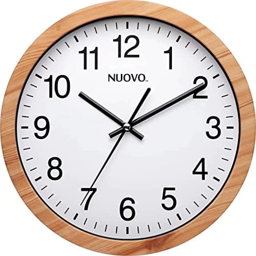 Image of NUOVO 10" Wood Grain Round Wall Clock Silent and Not Tickling Vintage Wall Clock for Living Room Bedroom Kitchen (26cm / 10")