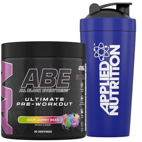 Image of Applied Nutrition Bundle ABE Pre Workout 375g + 750ml Steel Protein Shaker | All Black Everything Pre Workout Powder, Energy & Physical Performance with Creatine, Beta Alanine (Sour Gummy Bear)