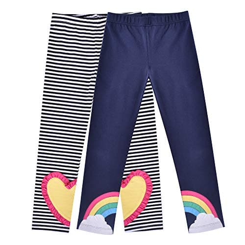 Image of Sunny Fashion Girls Pants Leggings 2-Pack Set Heart Rainbow Age 4 Years