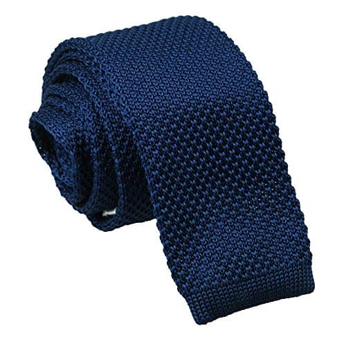 Image of DQT Mens Knitted Tie – Skinny 5cm Plain Necktie for Wedding, Business & Casual - Navy Blue