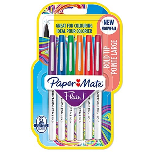 Image of Paper Mate Flair Felt Tip Pens | Bold Point (1.2mm) | Assorted Colours | 6 Count