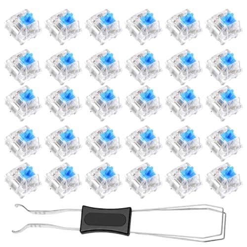 Image of 31 Pcs Set Keyboard Switches, Mechanical Keyboard Keys with Keycap Puller, Blue Switches for Gaming and Office Typing, Standard Cross Stem Design, Keyboard Accessories for Custom Builds and Maintenanc