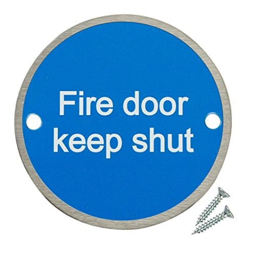 Image of Fire Door Guru® - Fire Door Keep Shut - Pack of 10 - Stainless Steel Safety Sign 76mm Disc - Fixings Included