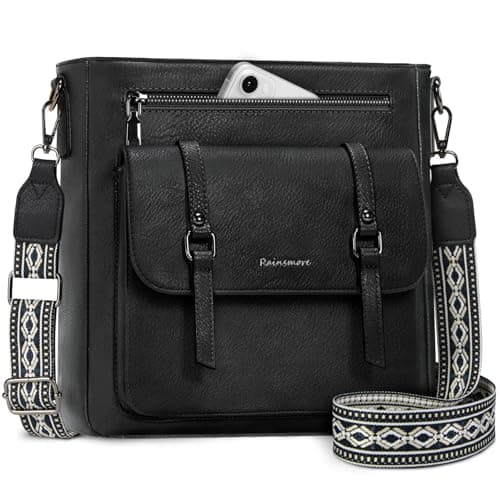 Image of RAINSMORE Cross Body Bag Women Soft PU Leather Women's Cross-body Bags Medium Crossbody Bags for Women Handbags & Shoulder Bag with Adjustable Wide Straps Black