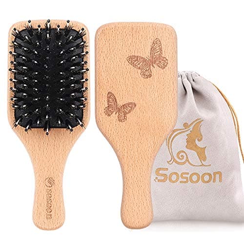 Image of Hair Brush, Sosoon Portable Small Boar Bristle Paddle Hairbrush for Long Thick Curly Wavy Dry or Damaged Hair, Reducing Hair Breakage and Frizzy No More Tangle, 1 Pack