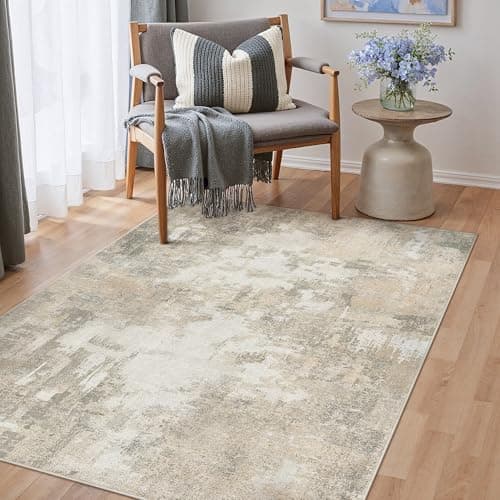 Image of PureCozy Abstract Washable Rugs 90x150cm Beige Living Room Short Pile Area Rug Modern Non Slip Runner Rug for Doorway Entryway Soft Carpet Rug for Bedroom Kitchen Hallway Decor