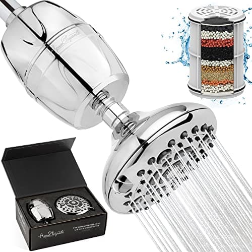 Image of Aqua Elegante High Pressure Shower Head & Filter - Adjustable Water Saving Showerhead For Low Flow Showers With Bath Filters To Remove Chlorine + Hard Minerals, 2.5 GPM - Chrome