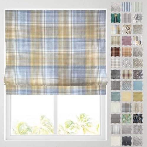 Image of Barnes Blinds - Patterned Roman Blinds, Fully Lined, Custom Sizing Available - Durable Fittings Easy Fit (Lyon Tartan Ochre 122cm)