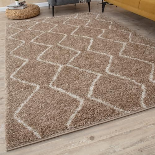 Image of THE RUGS Modern Moroccan Design Living Room and Bedroom Rugs, Non-Shedding & Easy Care (Boho Beige/Ivory, 60x110 cm)