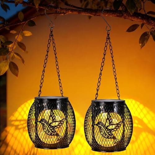 Image of Solar Lights Outdoor Garden, 2 Pack Bird Hanging Solar Lanterns Garden Lights Ornaments Waterproof for Garden Patio Yard Pathway Plant Decoration
