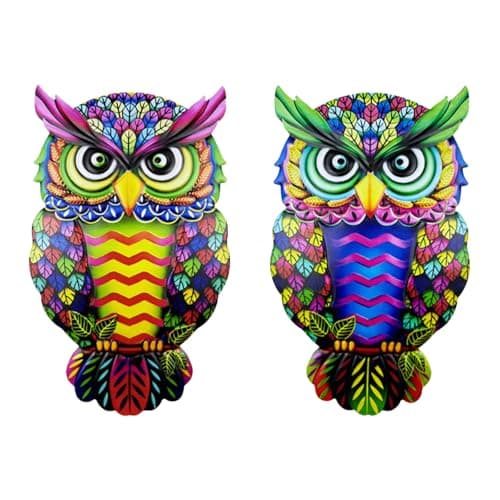 Image of GIEEU Metal Owl Wall Decor 2 Pack - Unique Outdoor Wall Art for Home & Garden, Weather-Resistant Hanging Decoration with Easy Hooks for Patio, Balcony, Living Room