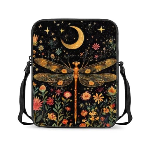Image of Wnbucioht Moon Dragonfly Crossbody Bag Handbag Womens Messenger Tote Bags Casual Sling Cell Phone Case Dragonfly Print Mini Purse Crossbody Bags for Women Men