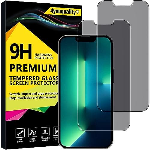 Image of 4youquality Privacy Screen Protector for iPhone 16e, iPhone 14, iPhone 13 & 13 Pro (6.1-Inch), Anti Spy Tempered Glass Film, 2-Pack, [LifetimeSupport][Anti-Spy][Impact-Resistant][Anti-Scratch]