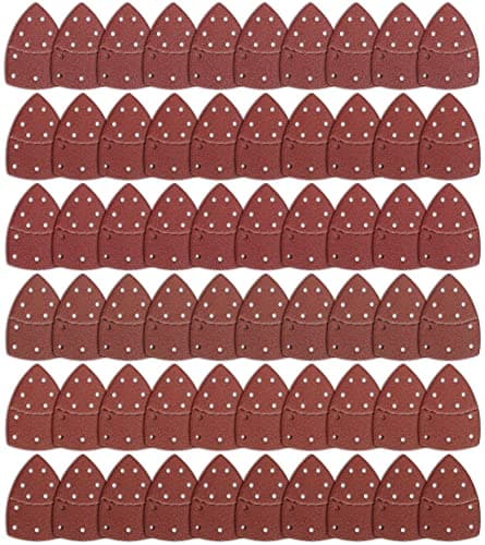 Image of 60PCS Sanding Sheets,11-Hole Mouse Sandpaper Sheets,Hook and Loop Mouse Sander Pads Compatible with Bosch Multi-Sander PSM 100A/200 AES/PSM 18,Assorted Grits 40/60/80/120/180/240 for Detail Sanding