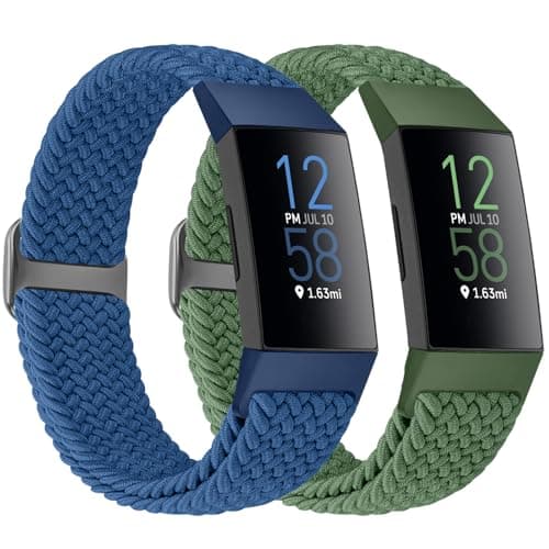Image of Bcuckood Braided Strap Compatible with Fitbit Charge 4/Charge 3 Straps for Women Men, Adjustable Elastic Sport Soft Nylon Replacement Wristband for Fitbit Charge 4/Charge 3/SE, 2PCS