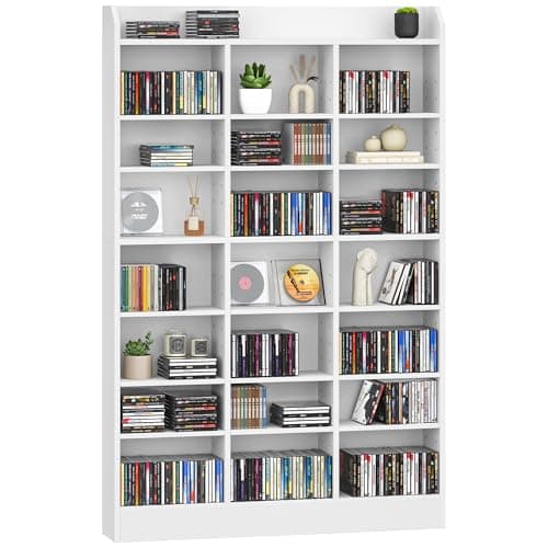 Image of Hzuaneri CD/DVD Storage Rack, 747 CD Storage Tower, Storage Racks Shelf with Adjustable shelves, Media Display Stand Units for Living Room Study, 100 x 17 x 154.5 cm, White CR18003X