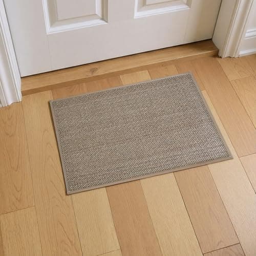 Image of Artoid Mode Beige Grey Washable Absorbent Non Slip Door Mat, Rubber Backing Low Profile Door Mats Indoor Floor Mat Entrance Patio Home Decor 40x60cm