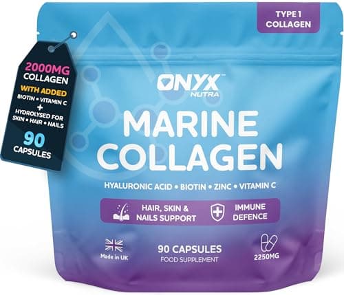 Image of Marine Collagen Capsules 2000mg – Type 1 Hydrolysed Fish Collagen Peptides with Hyaluronic Acid 150mg, Biotin & Vitamin C | Hair Skin Nails & Joint Support Supplement for Women & Men | 90 Capsules