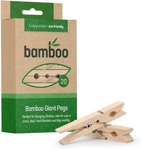 Image of 20 Pack Bamboo Giant Pegs/Perfect for Laundry,Fits Any Clothesline Clips