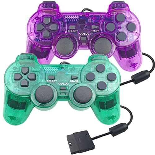Image of Hovlian 2 Pack PS2 Wired Controller,Double Shock Gamepad Compatible with PS2 Controller (Clear Green and Clear Purple)
