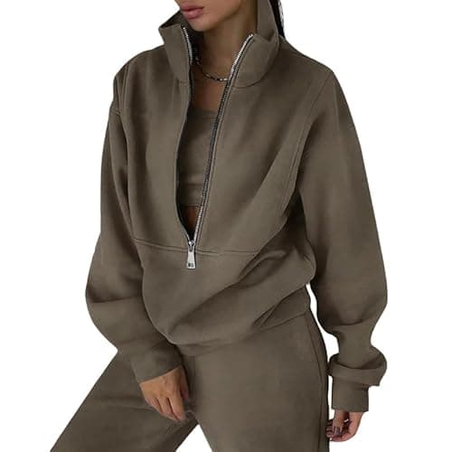 Image of Litthing Tracksuit Womens Full Set Lounge Wear Sets 2 Piece Ladies Fleece Tracksuits Comfort Long Sleeve Activewear Zip Coat Tops Trousers Sets Fashion Casual Thermal Autumn Winter