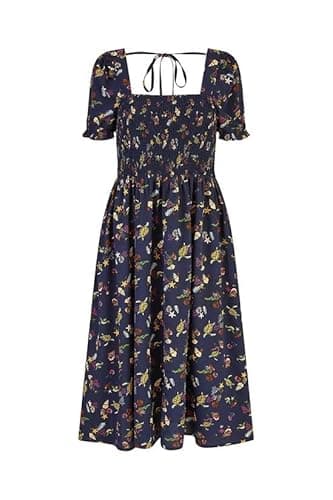 Image of Yumi Navy Recycled Fabric Sealife Midi Dress (UK, Numeric, 12, Regular, Regular, Navy)