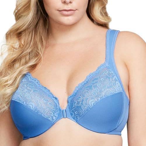 Image of Glamorise Wonderwire Front-Closure Underwire Bra 1245 (Women's & Women's Plus) Blue