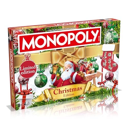 Image of Winning Moves Christmas Monopoly Board Game, Play as Rudolph, Snowman or Santa and trade your way to success, Perfect Christmas decoration by the tree, for ages 8 and up