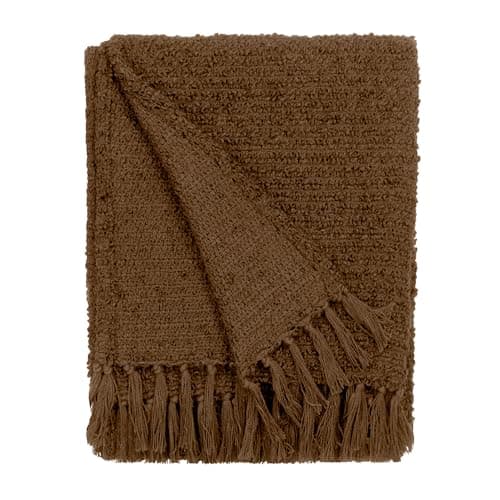 Image of Furn. Yard Candar Textured Boucle Throw – Soft Boucle Fringed Design (Cocoa – 130x170cm)