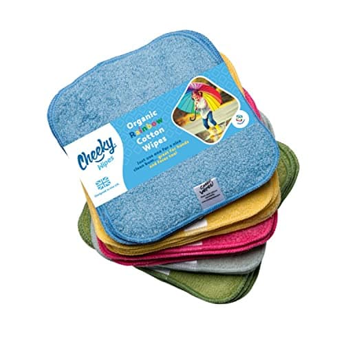 Image of Cheeky Wipes - Organic Premium Rainbow Heavyweight Cotton 25 pack Baby Wipes - 15x15cm Reusable Towelling Wipes, Extra Soft & Perfect for Cleansing Baby's Hands and Face | Eco Friendly