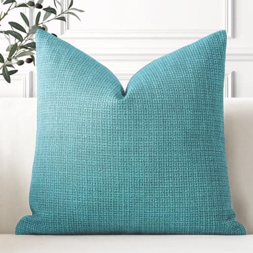 Image of Artscope Linen Cushion Covers Set of 1 Decorative Square Pillowcase Pillow Cover 18x18 Inch for Home Decor Sofa Bedroom Car 45x45cm Turquoise