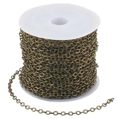 Image of SOFPLATE 10M/32.8 Feet Brass Cable Chain Flat Oval Chain Antique Bronze Vintage Curb Soldered Metal Craft Linking Rings Connector Roll for Jewelry Necklaces Bracelets Earrings DIY Making Crafting