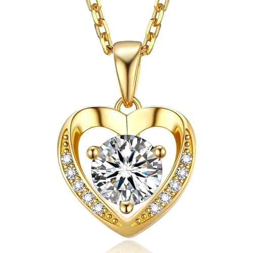 Image of MomentWish Necklace For Women Gold, 1 Carat Moissanite Necklaces Heart Pendant 925 Silver Necklace for Women Gifts Wife Birthday Gifts