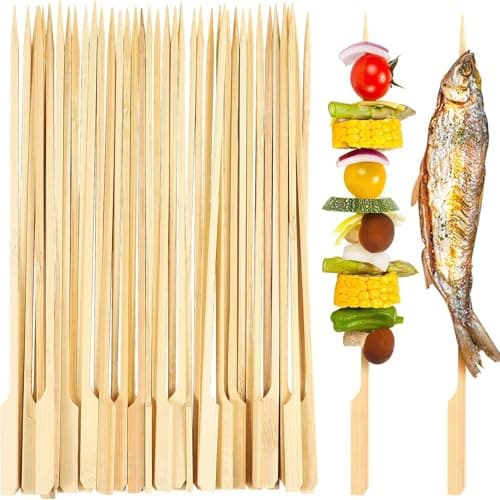 Image of 100 Pieces Bamboo Paddle Skewers 25CM, Flat Burgers Sticks Children Skewers Kids Wooden Fruits Picks Cocktail Sticks Skewers Barbecue Kebabs Skewers for Buffets Party Fountain Fondue Stick Holders